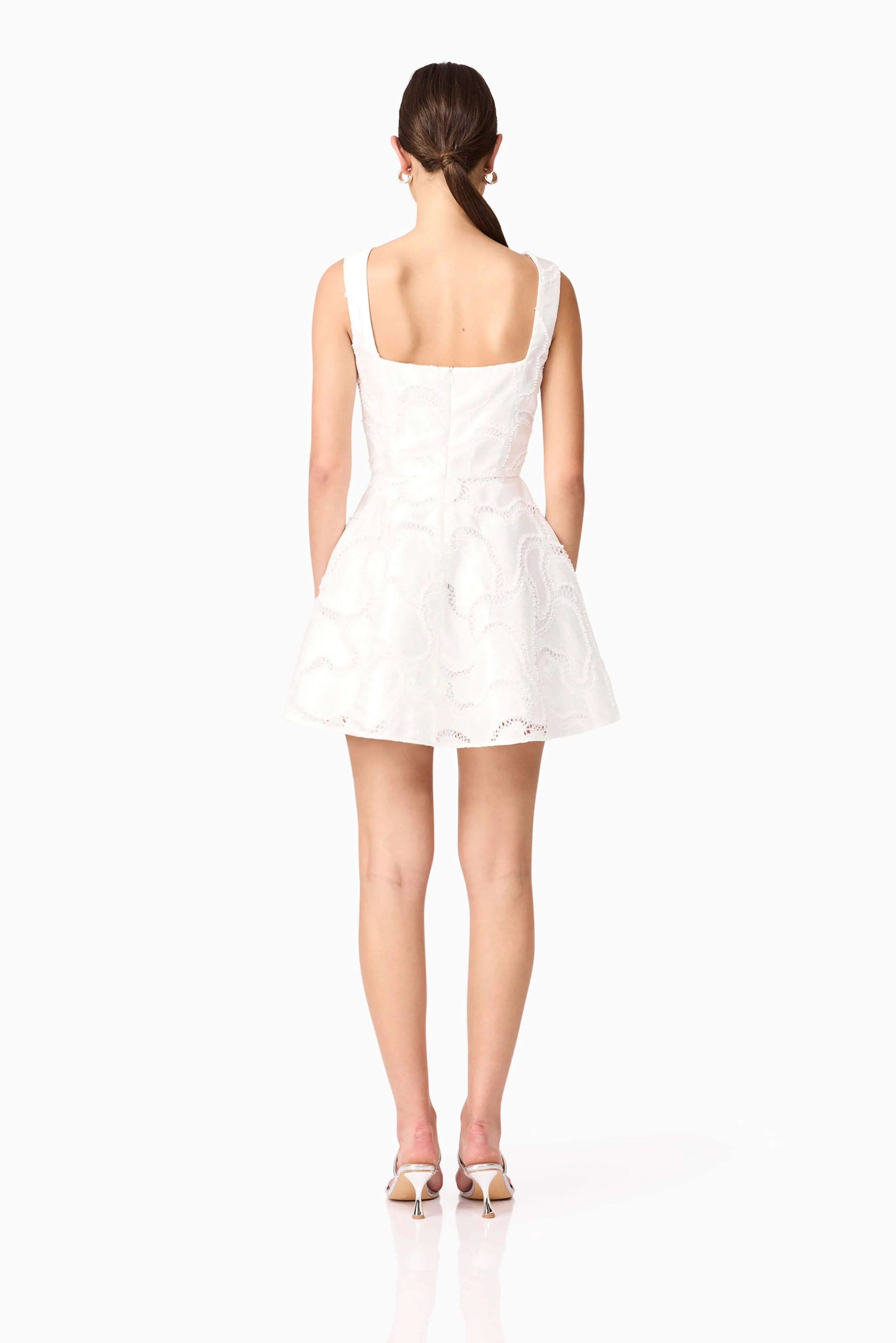Elara Beaded Mini Dress in White