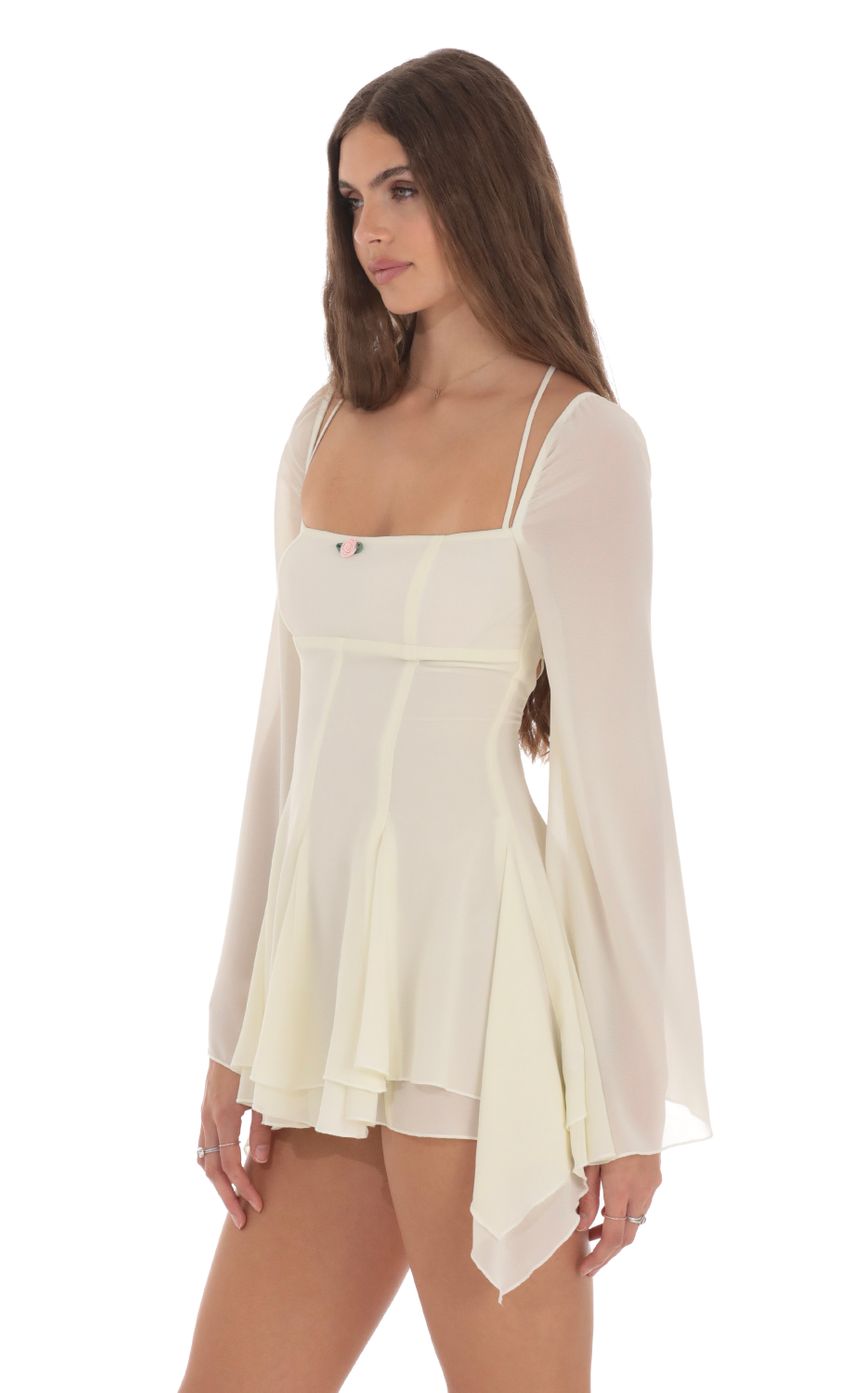 Chiffon Flare Sleeve A-line Dress in Cream