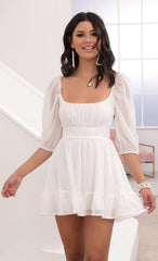 Ruffle Dress in White Sparkly Chiffon