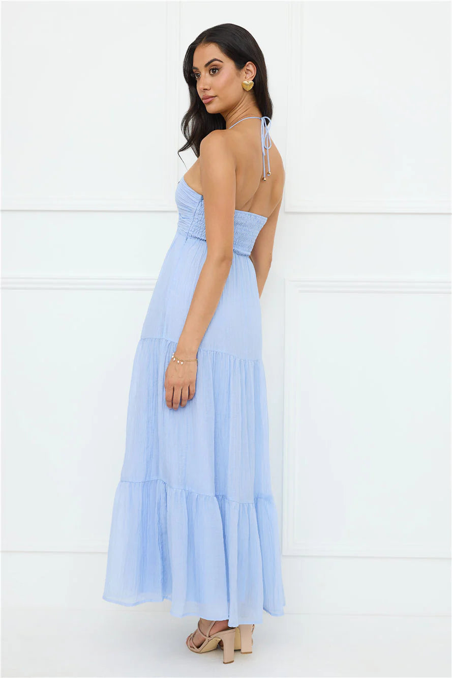 Sunshine Escape Halter Maxi Dress Blue