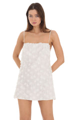 3D Floral Shift Dress in White