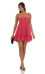 Chiffon Baby Doll Dress in Magenta