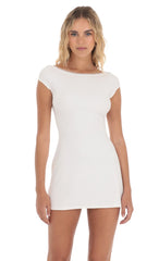 Ribbed Open Back Bodycon Dress in White