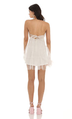 Tulle Shimmer Babydoll Dress in White