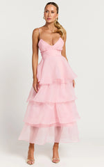 Cindy Midi Dress Layered Skirt Dress in Soft Pink
