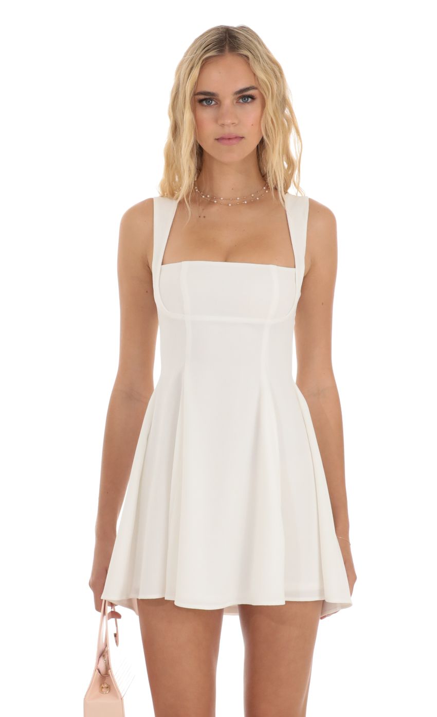 Back Bow Fit and Flare Dress in White