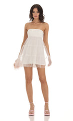 Tulle Shimmer Babydoll Dress in White