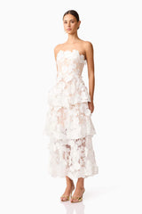 Selene Maxi Tiered 3D Dress in White