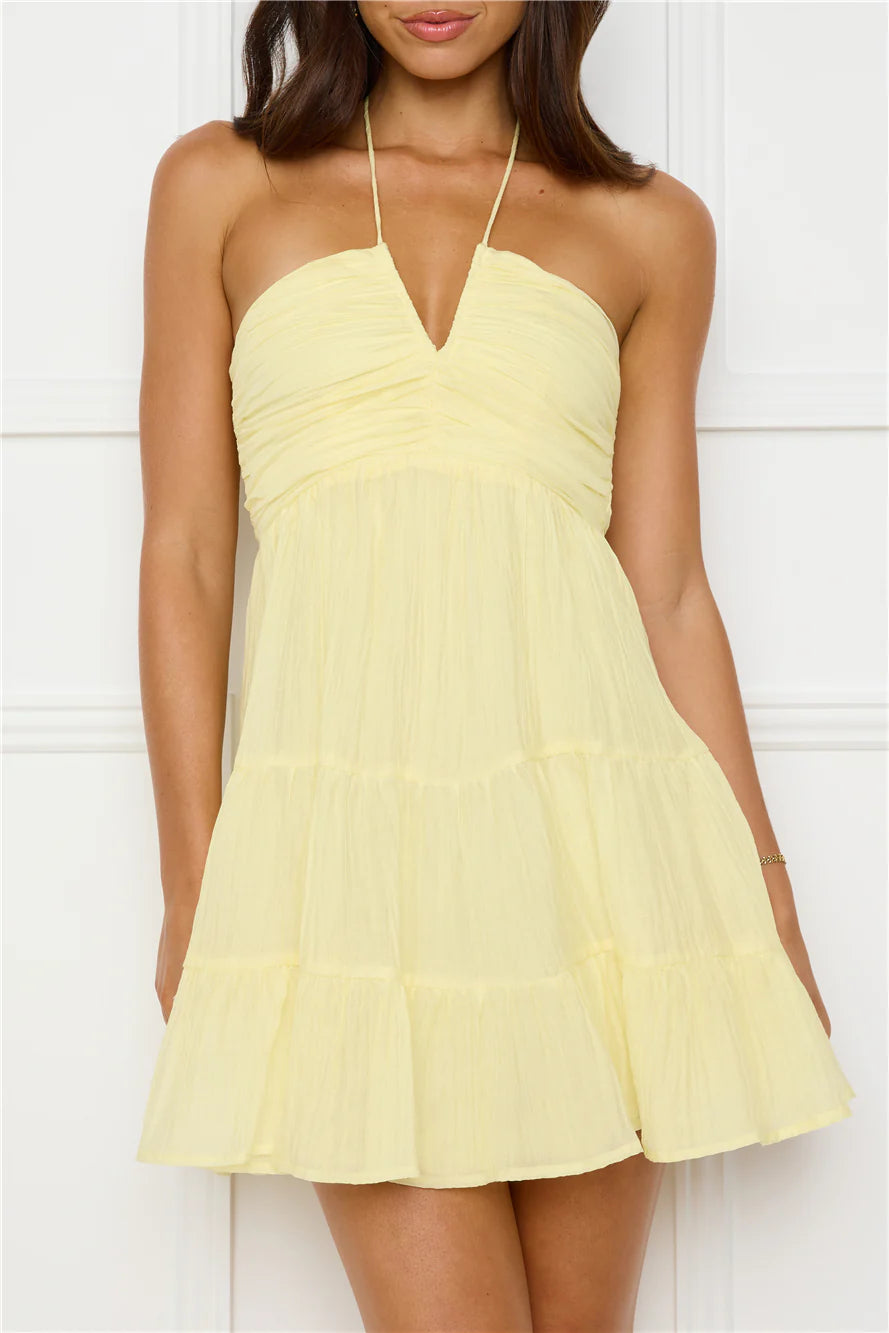 Styled For Sunsets Halter Mini Dress Yellow