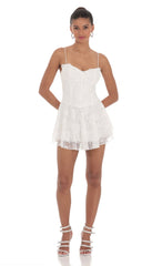 Lace Floral A-Line Dress in White