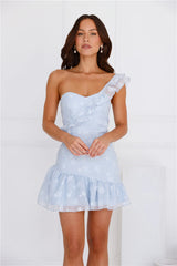 Aesthetic Evenings One Shoulder Mini Dress Blue
