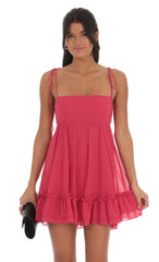 Chiffon Baby Doll Dress in Magenta