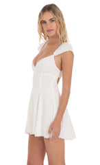 Lace Trim Cap Sleeve Dress in White
