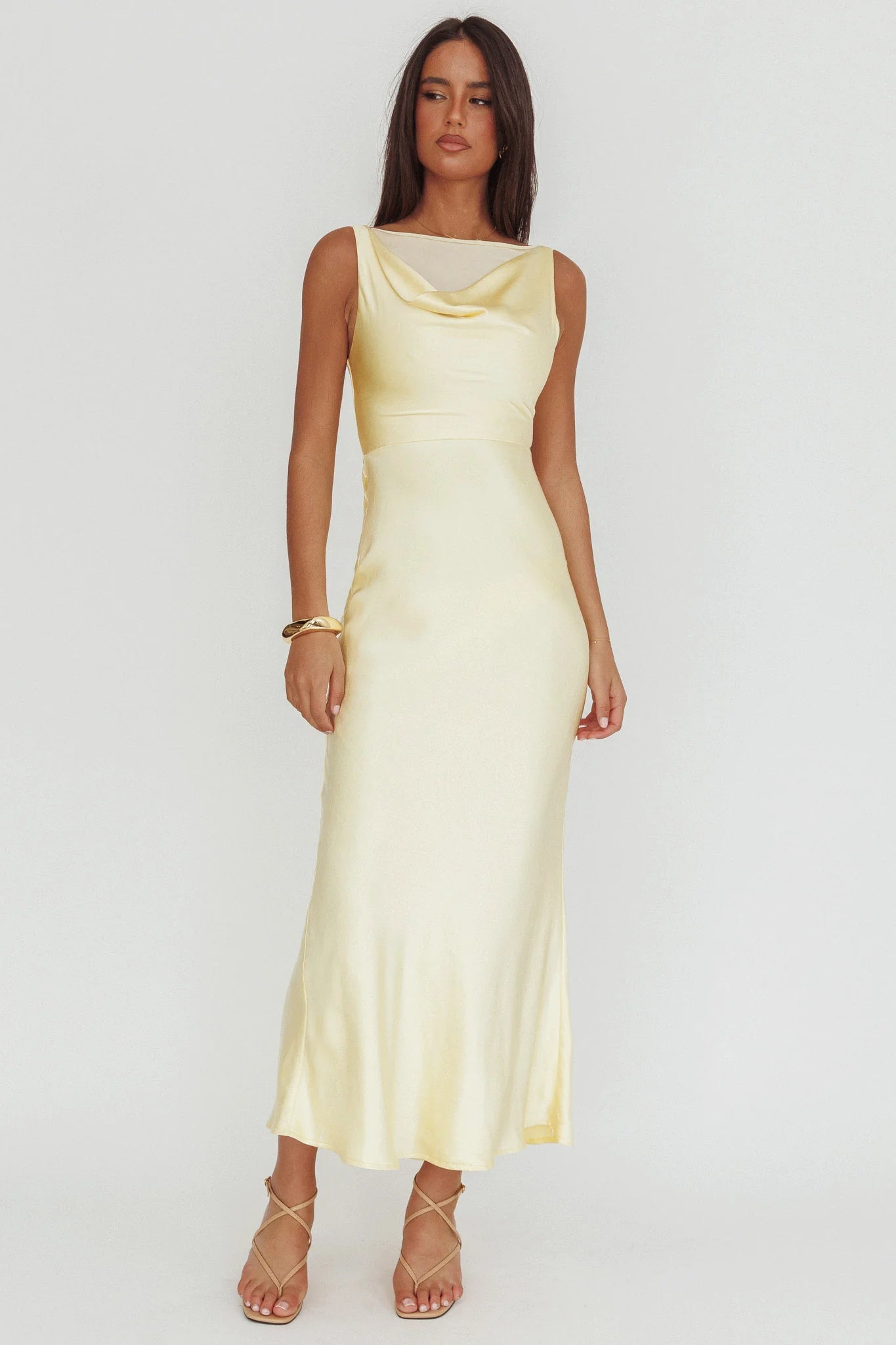 Venus Rising Sleeveless Cowl Neck Maxi Dress Butter