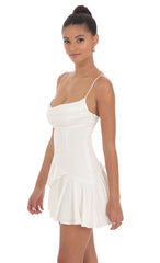 Cowl Neck Asymmetrical Ruffle Dress in White