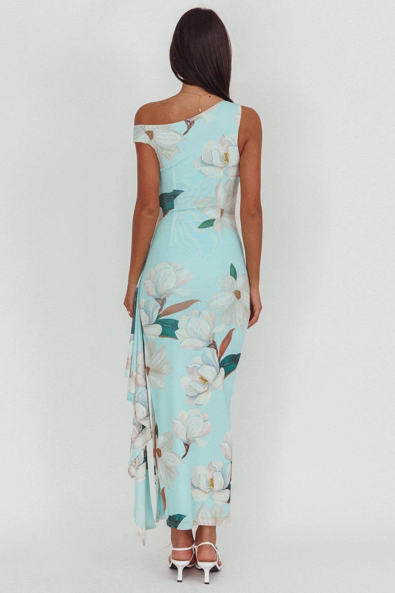 Raphaella Asymmetric Neckline Split Maxi Dress Magnolia Mint