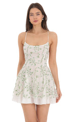 Floral Embroidered Dress in White