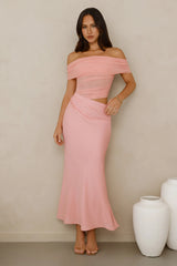 Velvet Sky Off Shoulder Mesh Maxi Dress Pink
