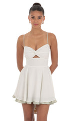 Polka Dot Twist A-line Dress in White