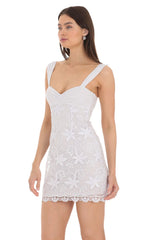 Embroidered Floral Sequin Dress in White