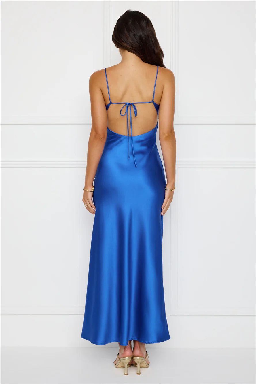 Chic 'Fit Slip Satin Maxi Dress Cobalt