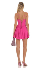 Corset Flare Dress in Hot Pink