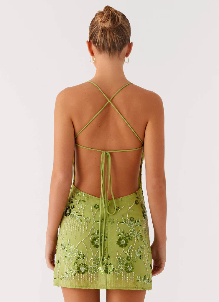 Vietta Sequin Cami Mini Dress - Lime