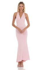 Twist V-Neck Maxi Dress in Pink