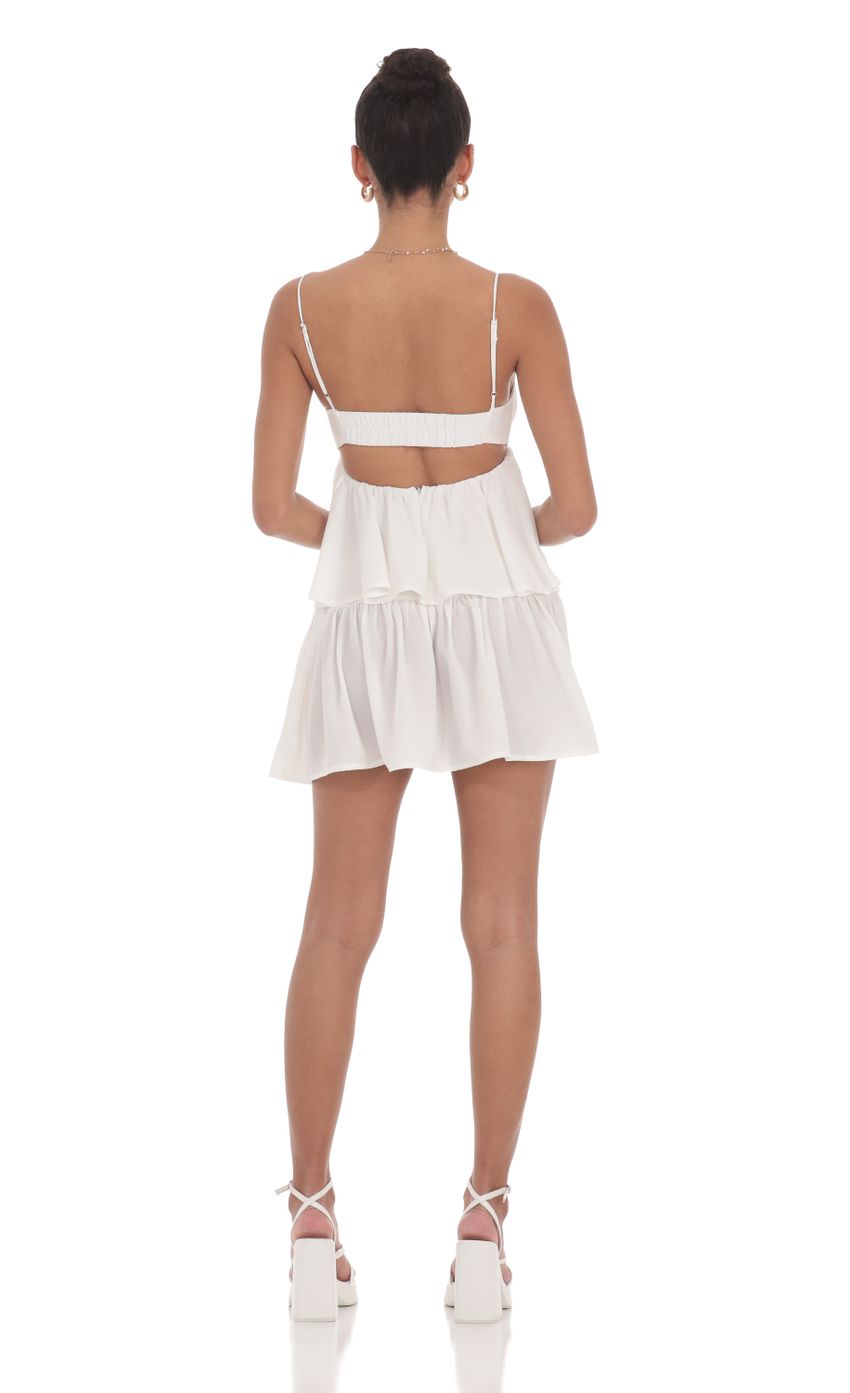 Ruffle Front Tie Dress in White