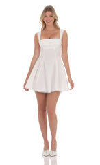 Embroidered Strap Fit and Flare Dress in White