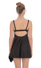 Satin Babydoll Dress in Black