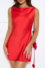 Whimsical Roses Satin Mini Dress Red