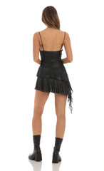 Hadleigh Shimmer Mesh Tassel Dress in Black