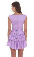 Satin Wide Strap Ruffle Dress in Lavender