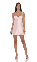 Jacquard Babydoll Dress in Baby Pink