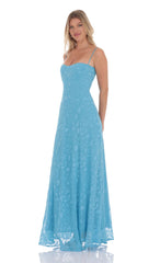 Burnout Lace-Up Maxi Dress in Aqua