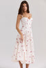 White Stretch Cotton Rose Print Midi Sundress